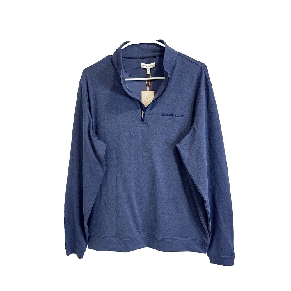 NWT Peter Millar Crown Sport Perth 1/4 Zip Sz L Navy (Corporate Logo Embroidery)